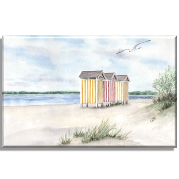 Leinwand 40 x 30 cm Keilrahmen Canvas-Leinen Aquarell Maritim Kunst Druck Kunstdruck Ostsee - Eckernförde Strand Umkleidekabinen - EKF3 Schleimünde Schlei Kappeln